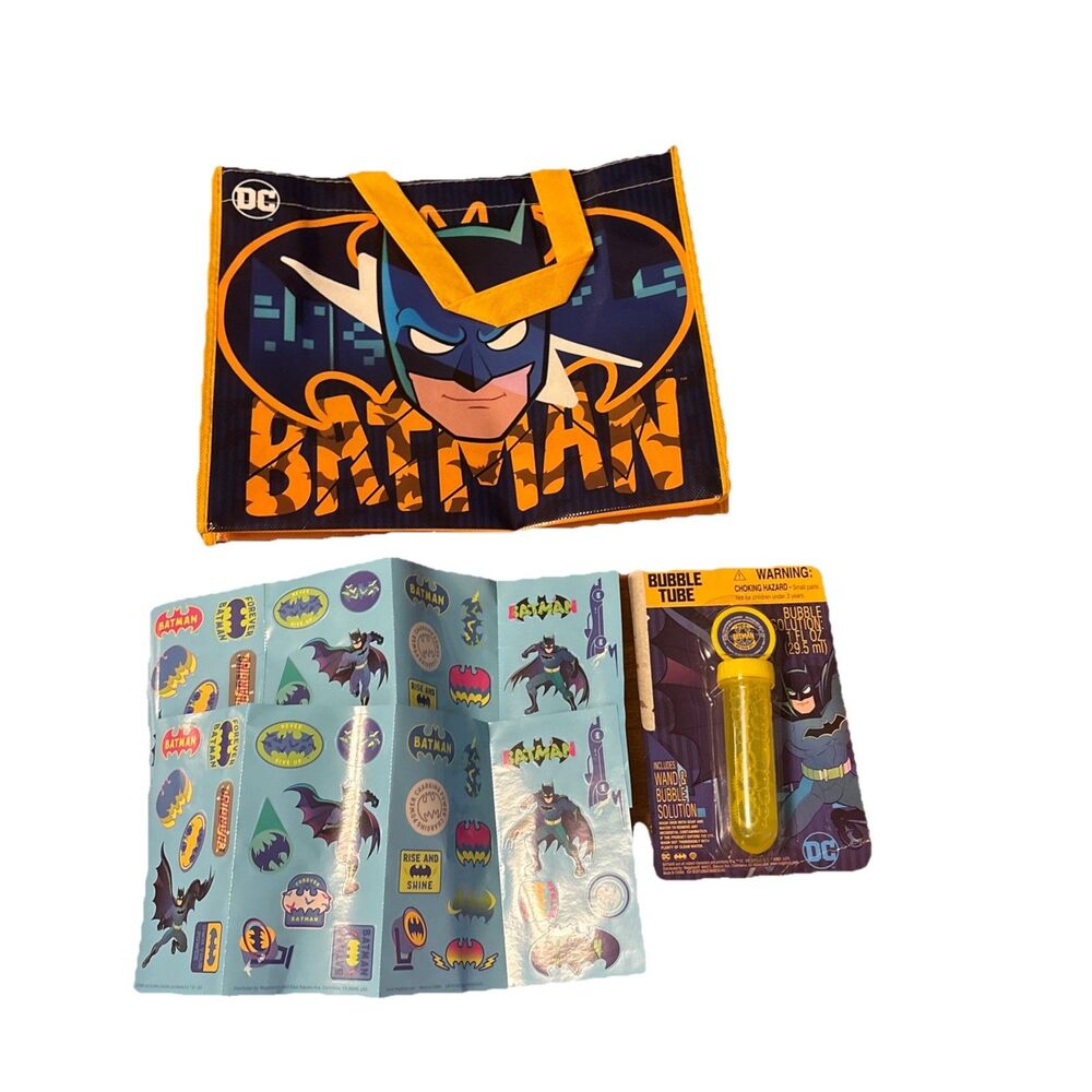 DC Comics Batman 4 Piece Party Favors Prizes Tote Bag Bubbles Stickers